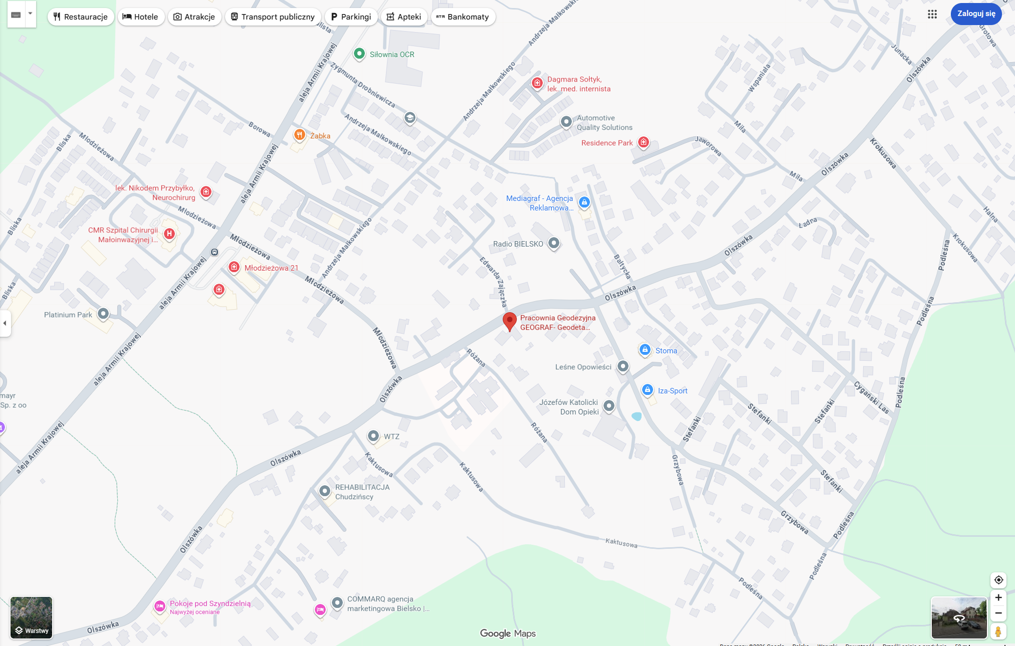 Lokalizacja Pracownia Geodezyjna GEOGRAF - Olszówka 69, Bielsko-Biała